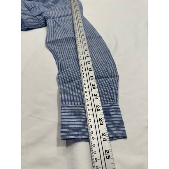 UNTUCKit Womens Villa Fiore Button Up Shirt 12 Blue Stripe Linen Long Sleeve NWT - Picture 8 of 8